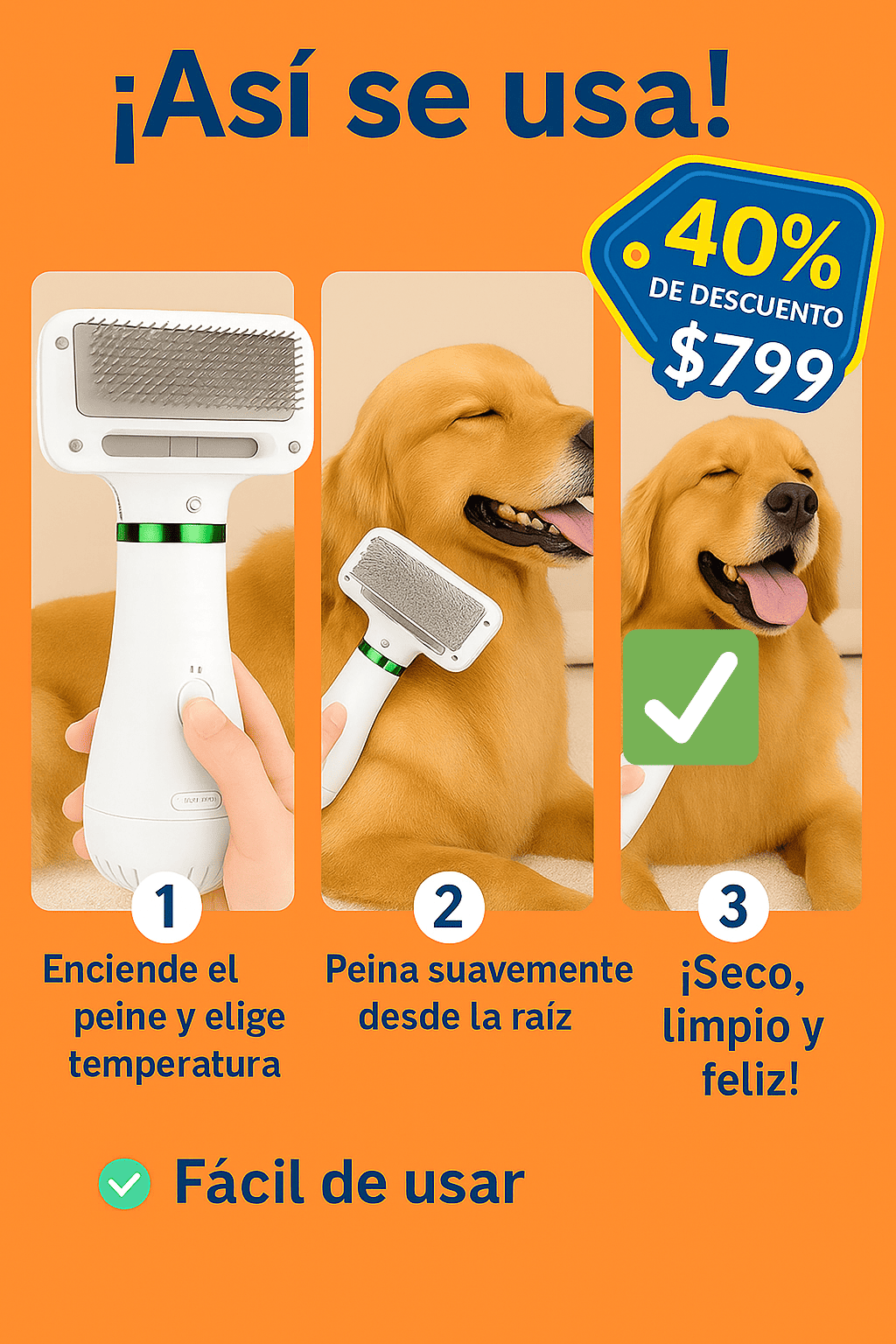 HugDry - CEPILLO SECADOR PARA MASCOTAS 2 EN 1