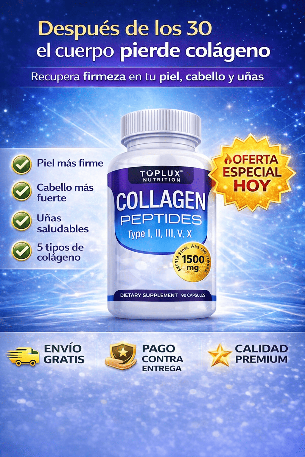 Colageno Peptides™ – Devuélvele vitalidad a tu piel y fuerza a tu cabello con 5 tipos de colágeno.
