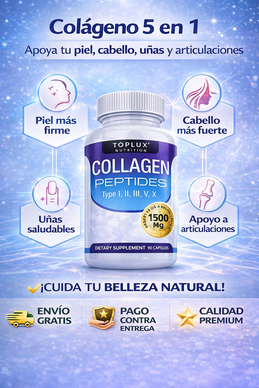Colageno Peptides™ – Devuélvele vitalidad a tu piel y fuerza a tu cabello con 5 tipos de colágeno.